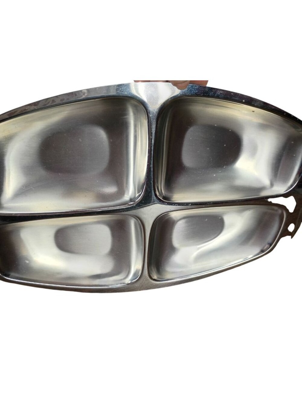 Vintage 1970s Four-Compartment Stainless Steel Serving Tray Divided Dish Mid-Cen